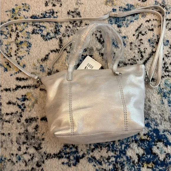 HOBO Kingston Mini Tote in Metallic Silver Leather w/ removable crossbody strap - Picture 6 of 14
